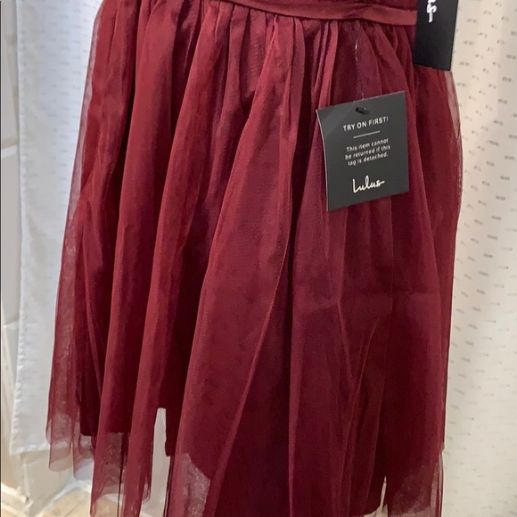 Lulus-Burgundy Tulle Strapless Skater Dress NWT - Picture 4 of 8